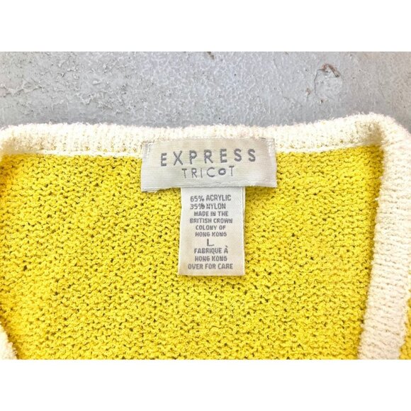 90s vintage yellow knit beach vacation slouchy fun short sleeved button up shirt - Picture 8 of 8